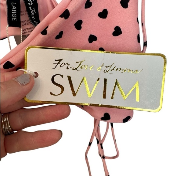 NWT For Love of Lemons Claudia Scrunch Bikini Top in Pink Hearts L - Picture 8 of 11